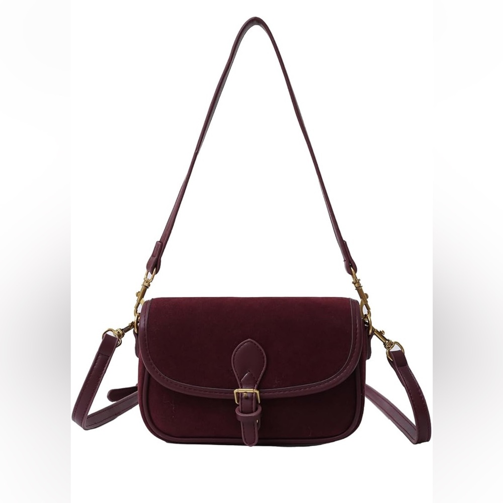 Maroon faux suede bag